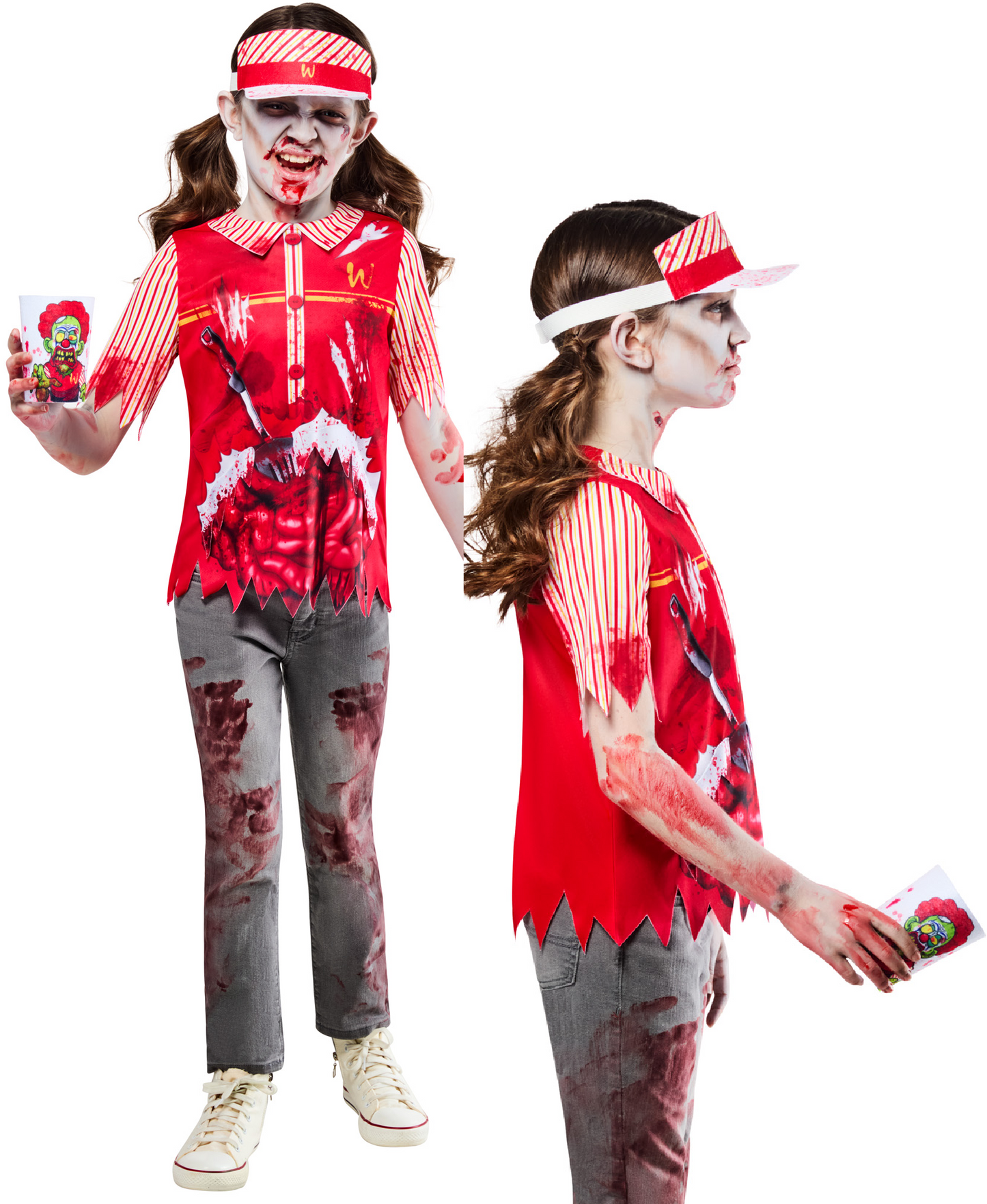 Zombie Burger Worker American High School Fancy Dress Costume Kids Age 5-12