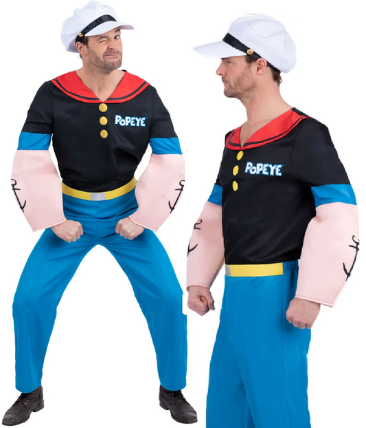Popeye Costume Adults 80s Cartoon Fancy Dress Outfit Mens Muscle Deluxe