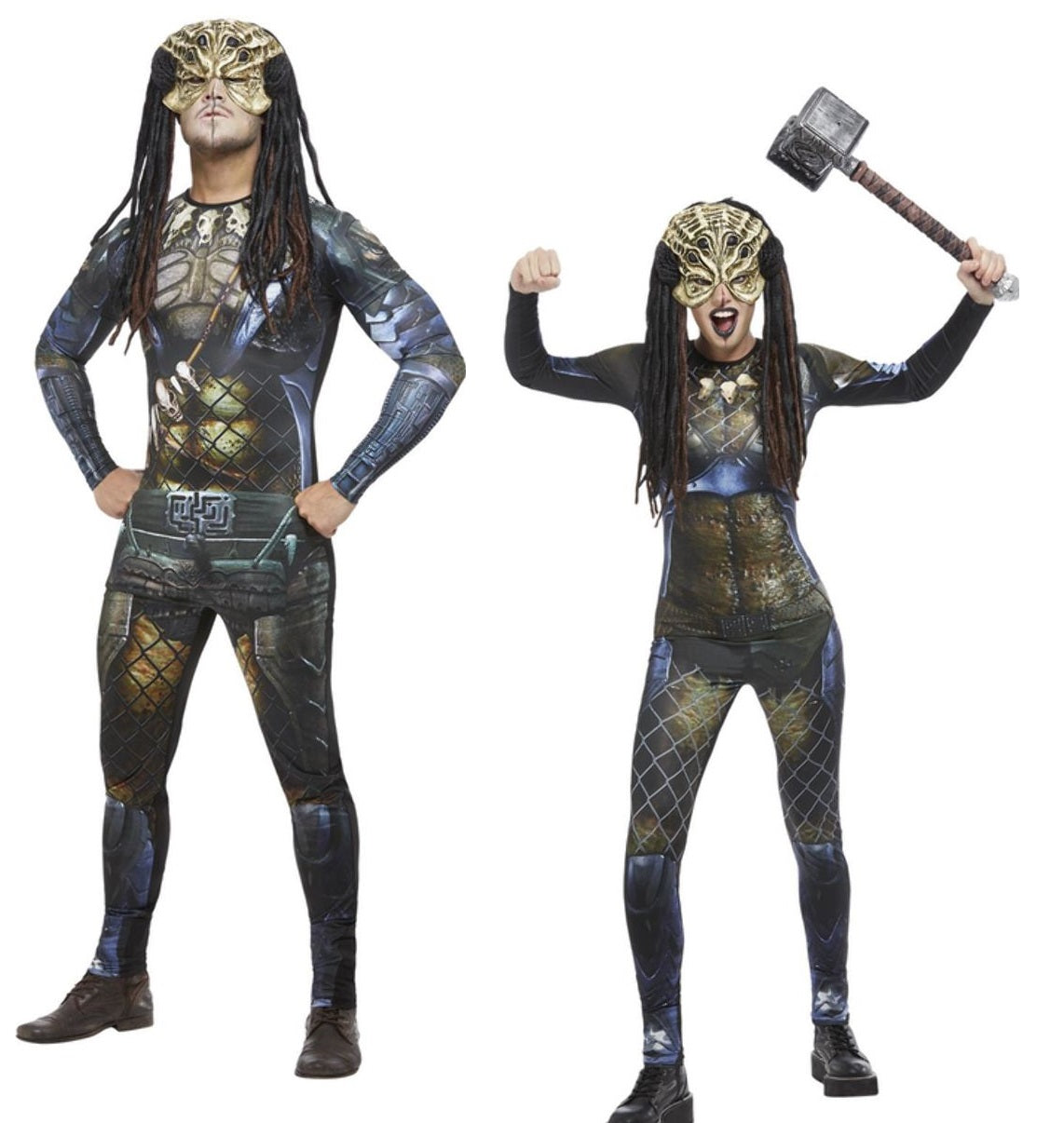 Predatory Alien Costume Adults Sci Fi Couples Fancy Dress Outfit Mens Ladies