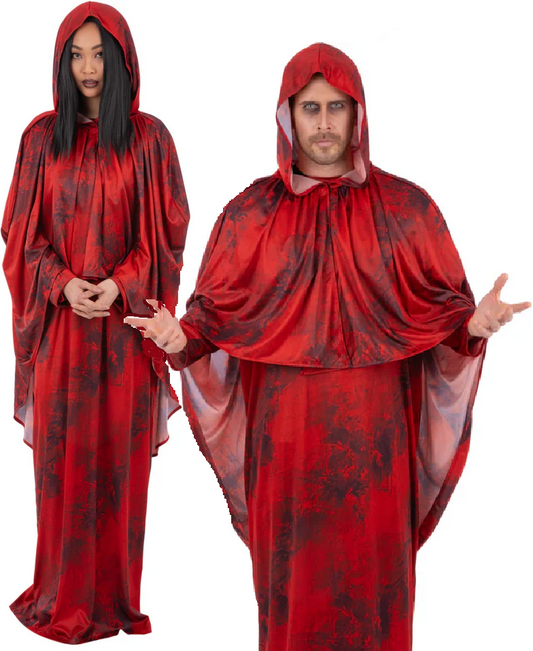 Occult Costume Red Priest Mens Halloween Fancy Dress Costume Long Hooded Robe Adults