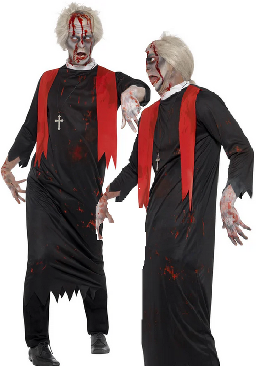 Zombie High Priest Costume Mens Minister Halloween Fancy Dress M-XL New