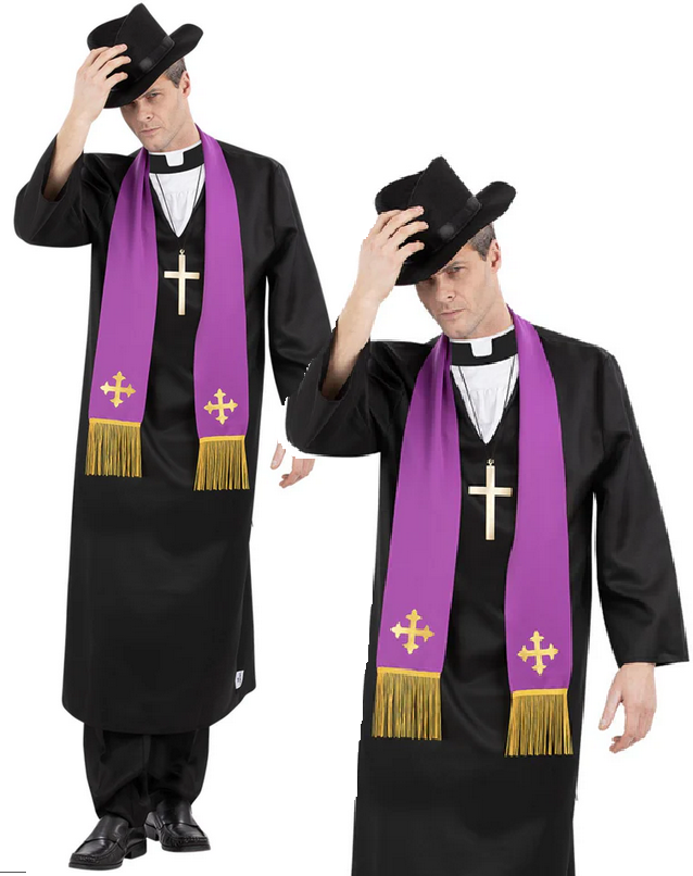 The Exorcist Father Merrin Priest Costume Robe Official Halloween Fancy Dress Mens