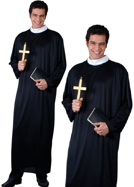 Mens Priest Costume Adults Father Religious Fancy Dress Comedy Stag + Cross