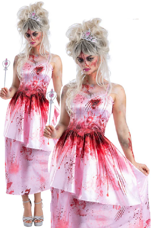 Zombie Pink Princess Costume Fairytale Halloween Princess Fancy Dress UK 8-18