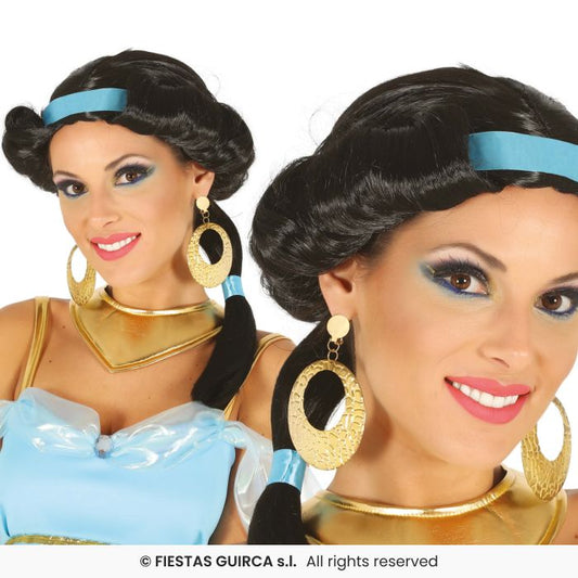 Desert Princess Wig Jasmine Fancy Dress Black Wig Fairytale Accessory Ladies
