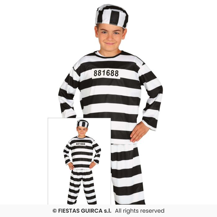 Prisoner Costume Kids Convict Fancy Dress Outfit Halloween Boys Girls Age 3-12