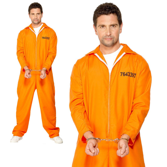 Prisoner Costume Inmate Jumpsuit Death Row Adult Mens Fancy Dress Costume New