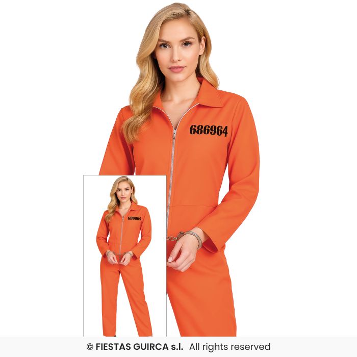 Ladies Orange Convict Jumpsuit Overalls Prisoner Fancy Dress Costume UK 8-18