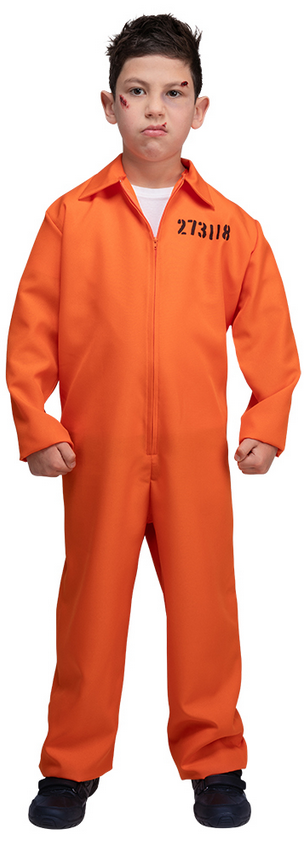 Orange Convict Prisoner Overalls Kids Fancy Dress Costume Boys Girls Halloween
