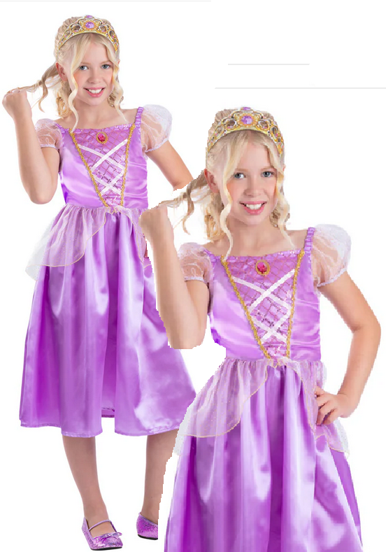 Purple Princess Costume Fairytale Girls Book Day Fancy Dress Outfit Age 4-12