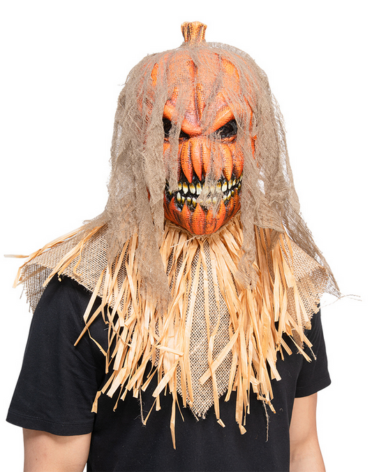 Pumpkin Scarecrow Mask Adults Halloween Fancy Dress Mask Latex Deluxe