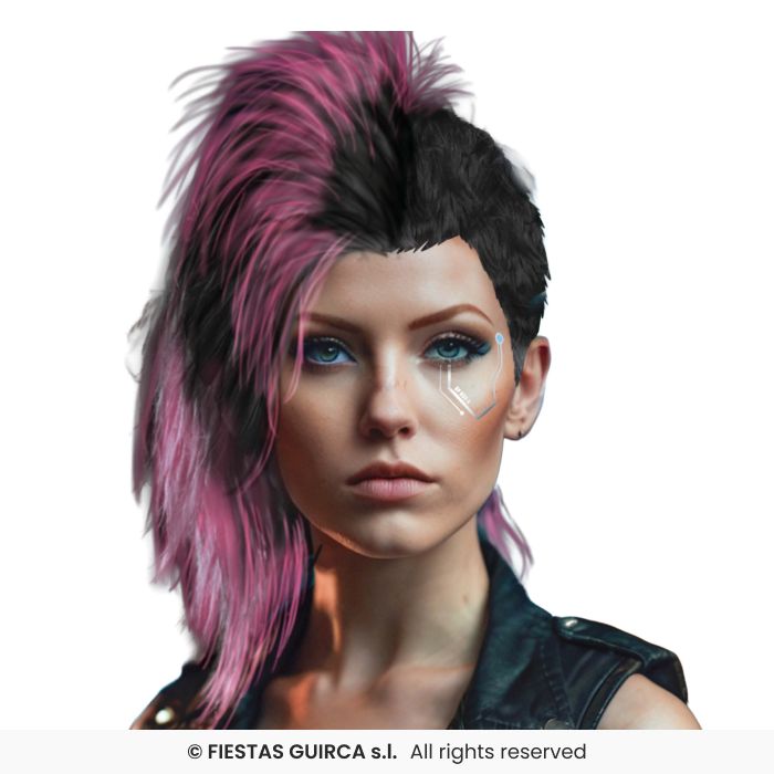 Fuchsia & Black Mowhawk Rocker Spike Wig Adults 70s Fancy Dress Accessory