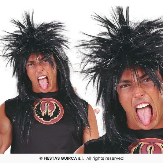 Black Punk Wig With Silver Streaks Adults Mowhawk Mohican Fancy Dress Accessory