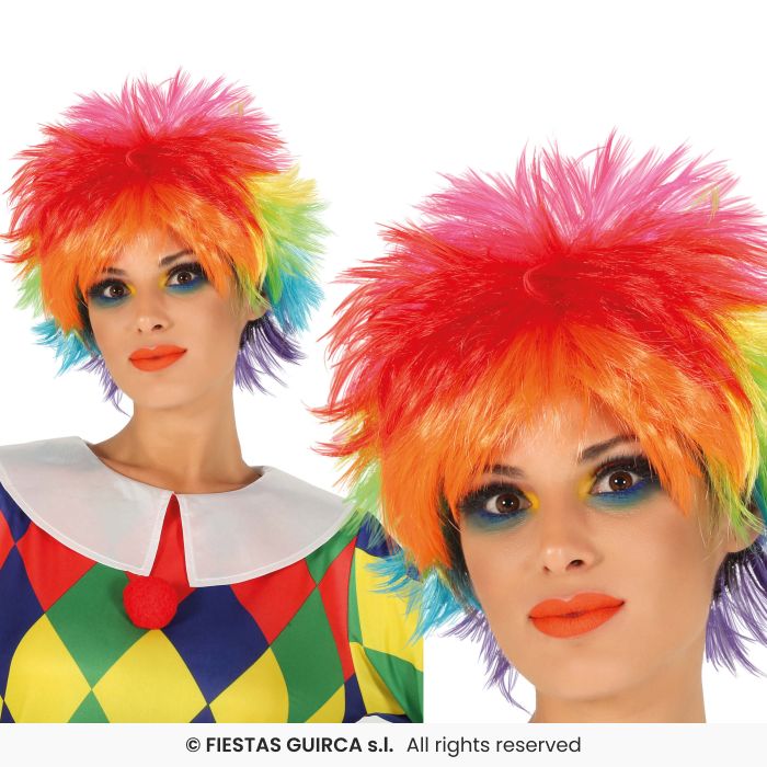 Short Multi Coloured Spikey Wig Ladies 80s Neon Disco Fancy Dress Accessory