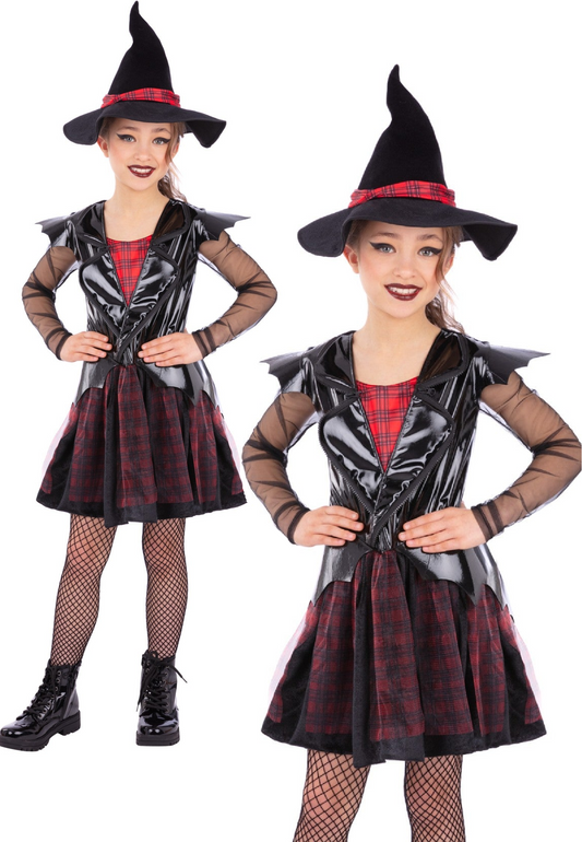 Punk Witch Costume Girls Halloween Witches Fancy Dress Outfit Kids Age 4-12