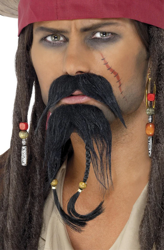 Pirate Beard Set Brown Carribean with Moustache Fancy Dress Costume Accessory New