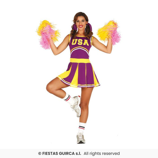 Purple Cheerleader Ladies American High School Fancy Dress Costume Adults UK 8-18