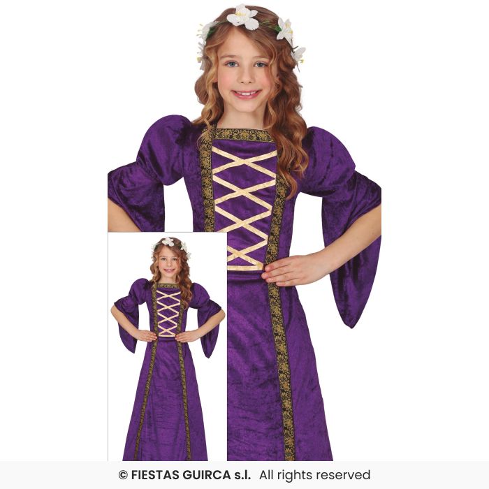 Purple Medieval Girls Fancy Dress Costume Kids Book Day Tudor Outfit Age 3-12
