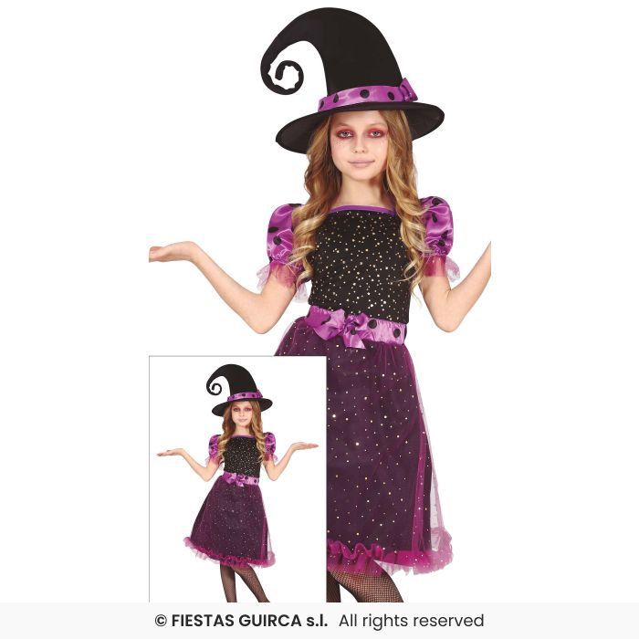 Purple Witch Girls Halloween Witches Fancy Dress Costume + Dress Age 3-12