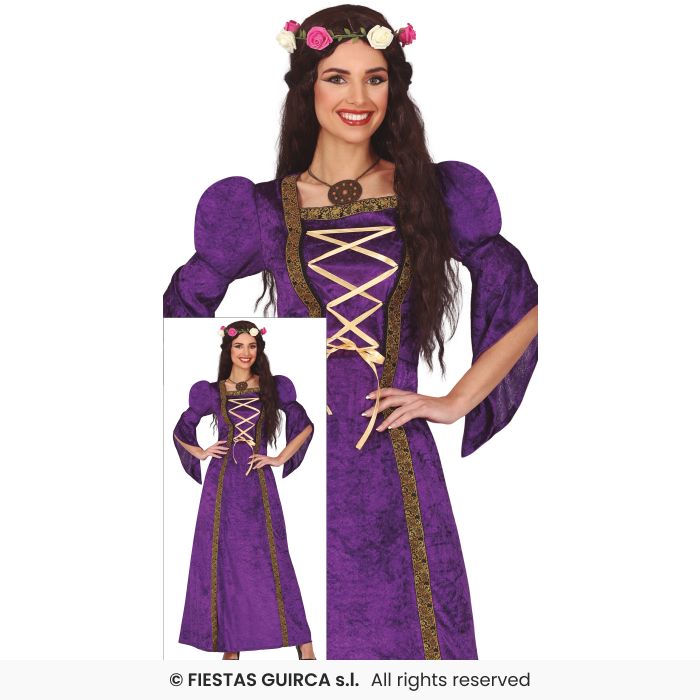 Purple Renaissance Princess Lady Tudor Maiden Costume Ladies Fancy Dress Outfit UK 10-18