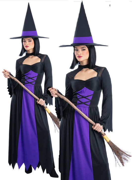 Bewitched Purple Costume Ladies Halloween Witch Fancy Dress Outfit Witches UK 8-22