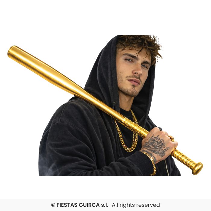 PVC Bat Gold 70cm Bat Adults Gangster Fancy Dress Accessory Baseball Bat