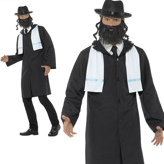 Adults Rabbi Costume Mens Jewish Priest Religious Fancy Dress Outfit M L