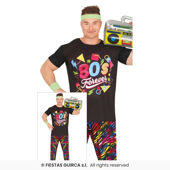 Rainbow 80s Lover Mens Retro Disco 1980s Fancy Dress Costume Aztec Neon M-XL