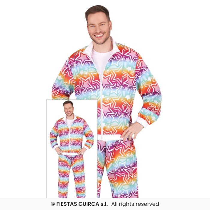 Rainbow Hip Hop Tracksuit 80s Shellsuit Mens Retro Trackie Fancy Dress Costume M-XL