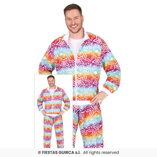 Rainbow Hip Hop Tracksuit 80s Shellsuit Mens Retro Trackie Fancy Dress Costume M-XL