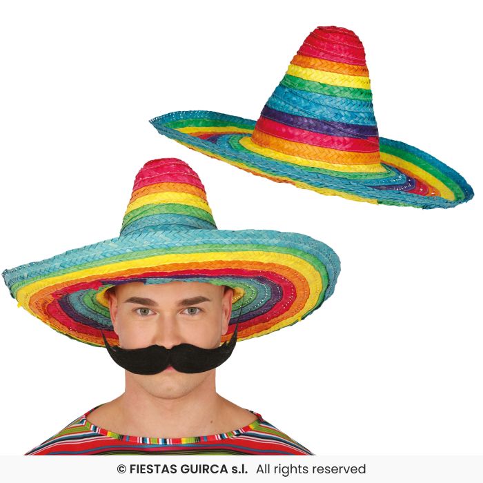 Mexican Straw Hat 50cm Sombrero Mens Ladies Fancy Dress Accessory Rainbow