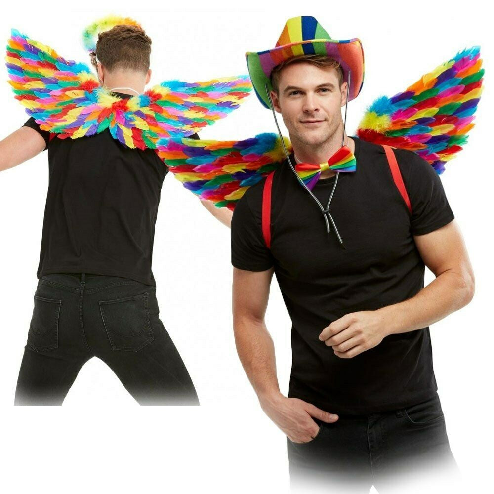 Rainbow Feather Wings Adults Pride Fancy Dress Accessory 80cm Wings New Parrot
