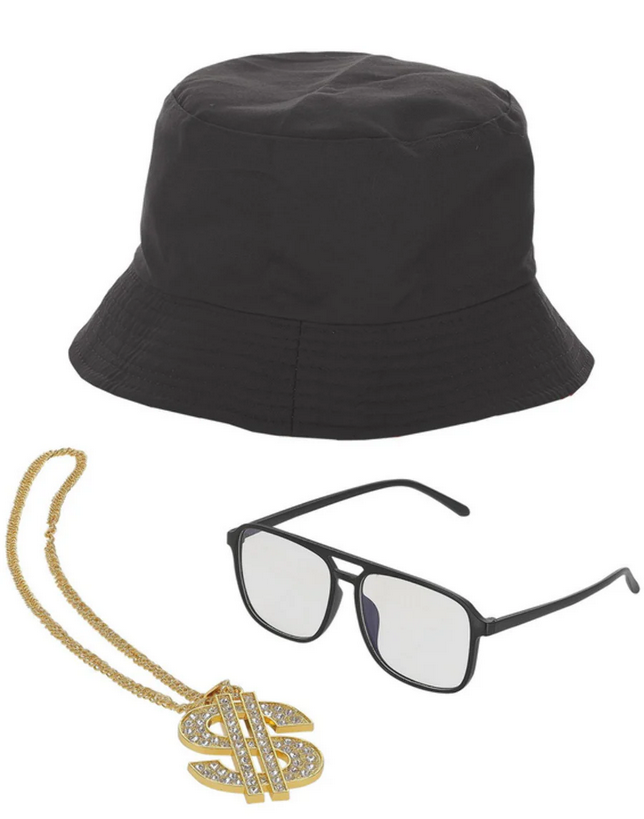 90s Rapper Kit Bucket Hat Medallion 1990s Fancy Dress Mens Ladies Rap Star