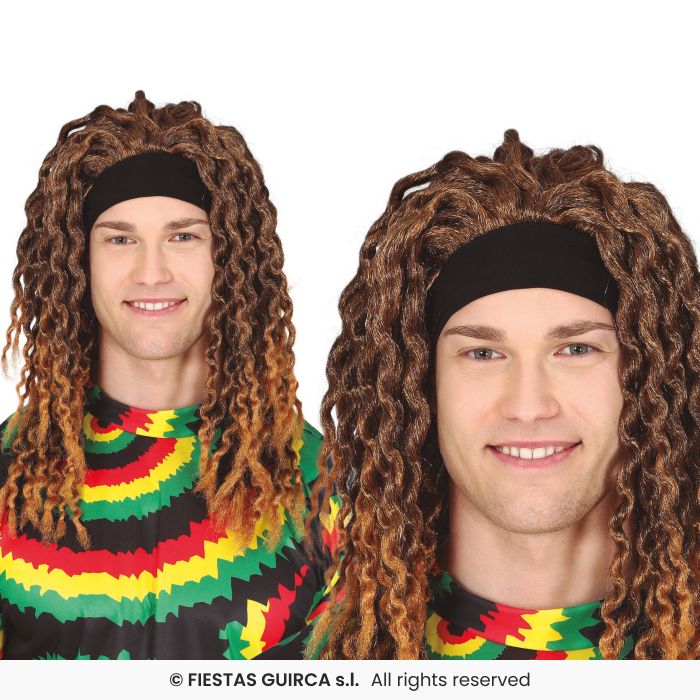 Rasta Wig With Headband Crimped Jamacian Fancy Dress Wig Brown Mens