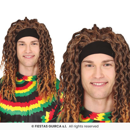 Rasta Wig With Headband Crimped Jamacian Fancy Dress Wig Brown Mens