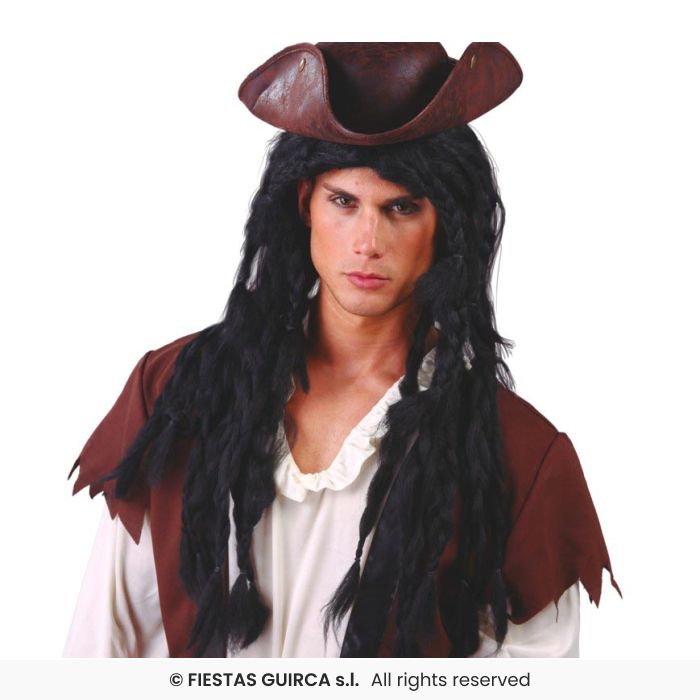 Black Rasta Wig Pirate Man Mens Black Fancy Dress Accessory Wig Adults