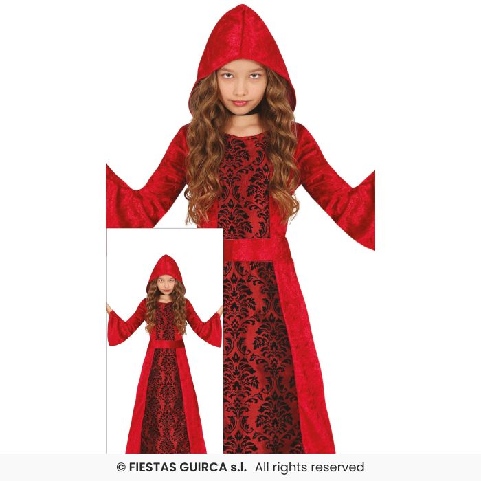 Red Hooded Gothic Girl Medieval Halloween Fancy Dress Costume Aged 3-12