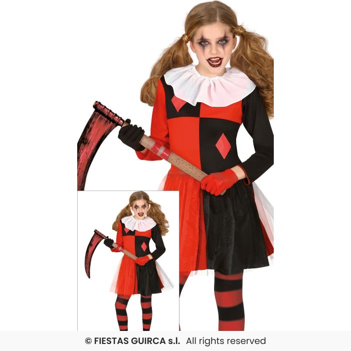 Kids Red & Black Harlequin Girls Circus Fancy Dress Costume Jester Outfit Age 3-12