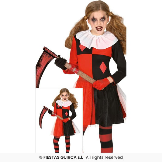 Kids Red & Black Harlequin Girls Circus Fancy Dress Costume Jester Outfit Age 3-12
