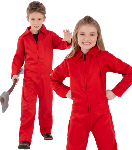 Red Boiler Suit Kids Halloween Fancy Dress Costume Boys Girls Jumpsuit