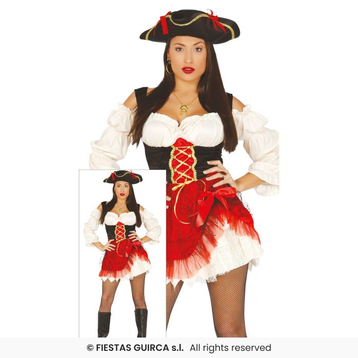 Red Pirate Woman Ladies Sexy Pirates Fancy Dress Outfit Adults UK 8-18