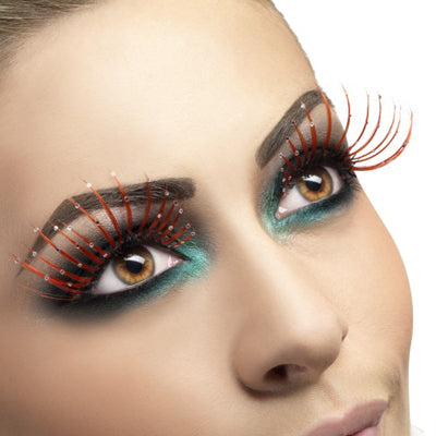 Ladies False Lashes Red Glitter Fancy Dress Make Up Accessory