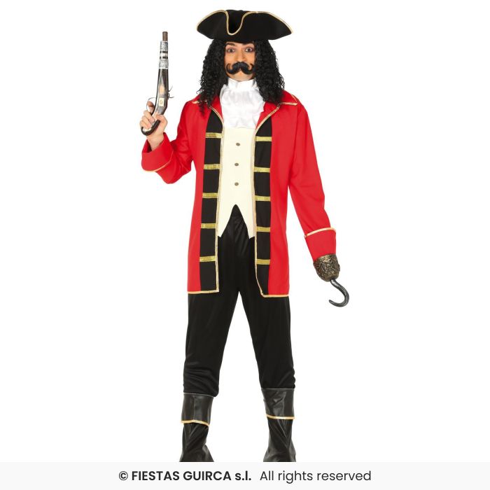 Red Pirate Captain Mens Pirates Fancy Dress Costume Adults Halloween