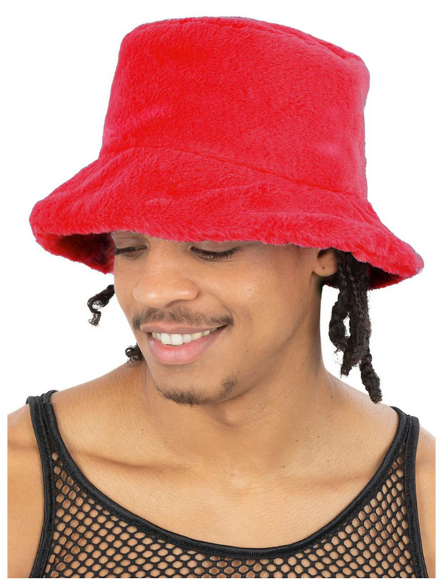 Fur Bucket Hat Furry Adults Retro 90s Bucket Hat Raver Rapper Rap