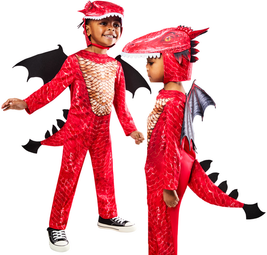 Toddler Red Dragon Costume Kids Deluxe Scary Dragon Fancy Dress Outfit Age 2-8