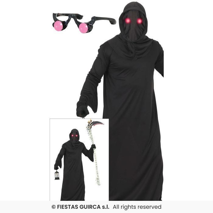 Dark Red Eyes Halloween Fancy Dress Costume Grim Reaper Outfit Mens