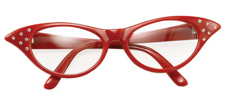Rhinestone Glasses Adults Flirtin 50s Fancy Dress Accessory Ladies Red