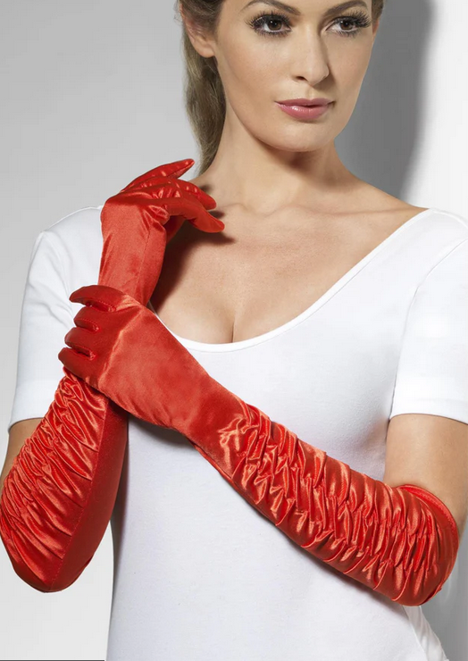 Vampiress Halloween Gloves Ladies Fancy Dress Red Long Elbow Length