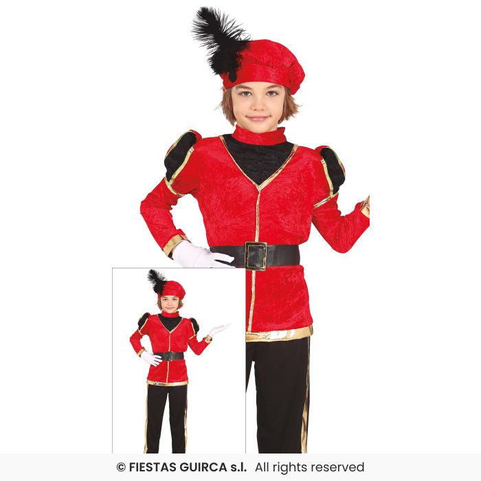 Boys Tudor Costume Red Page Medieval Fancy Dress Outfit Book Day Age 3-12