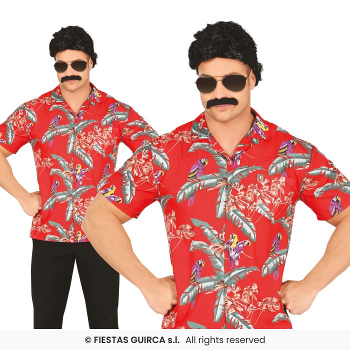 Hawaiian Shirt Parrot Mens Fancy Dress Accessory Beach Party Red